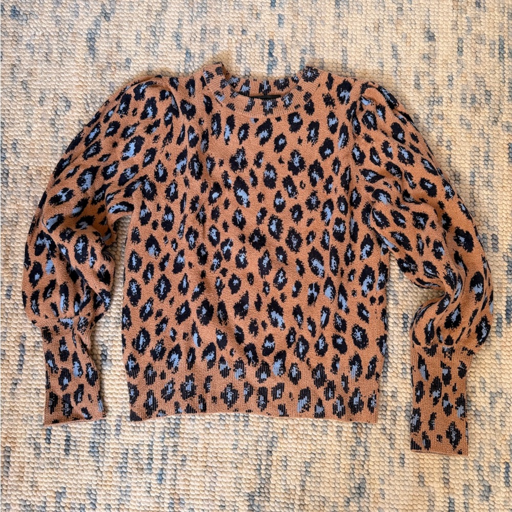 Ann Taylor Leopard-Print Crewneck Sweater in Brown, Black, Cream